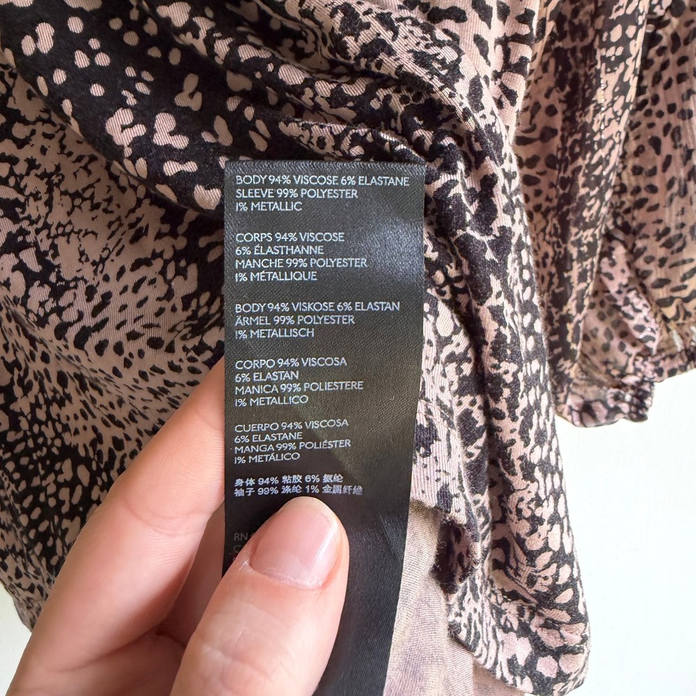 Maeve Anthropologie Animal Print Ruffle Balloon Sleeve Blouse Mauve Black Medium - Picture 6 of 9